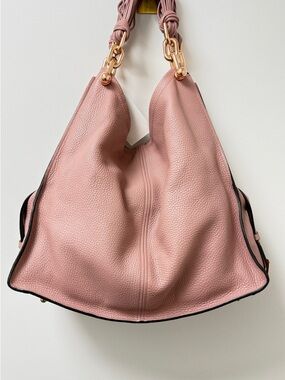 Stuart Weitzman Blush Pink Pebbled Leather Hobo with Gold Hardware